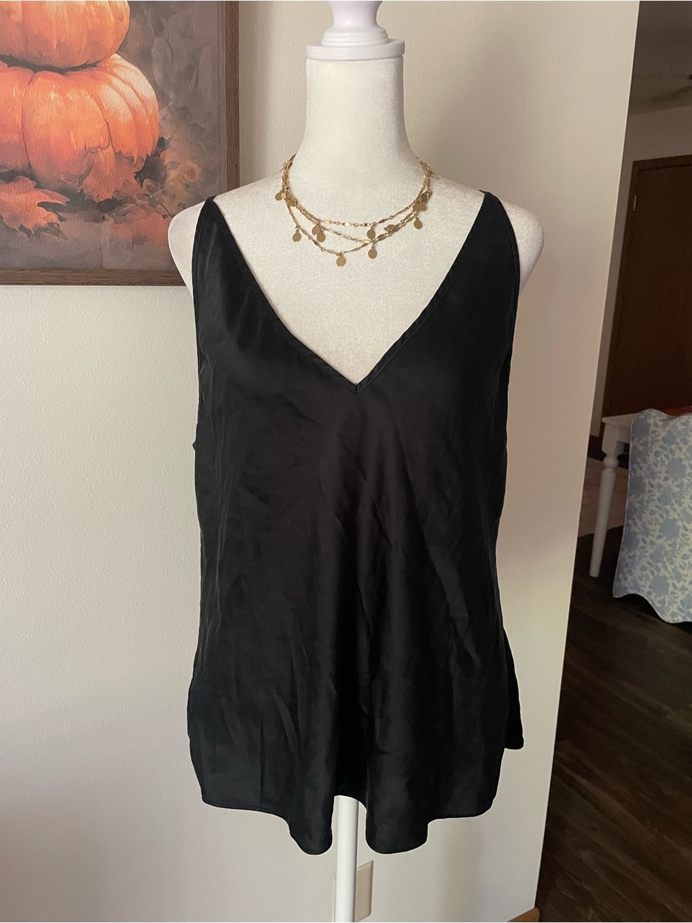 J. Crew Carrie Black 100% Silk V-Neck Camisole Tank Top Large